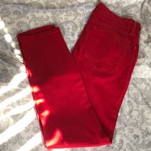 Red ankle length skinny pants